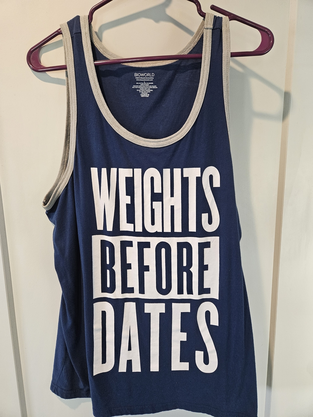 Bioworld Weights Before Dates Tank Top Blue Graphic Gym
